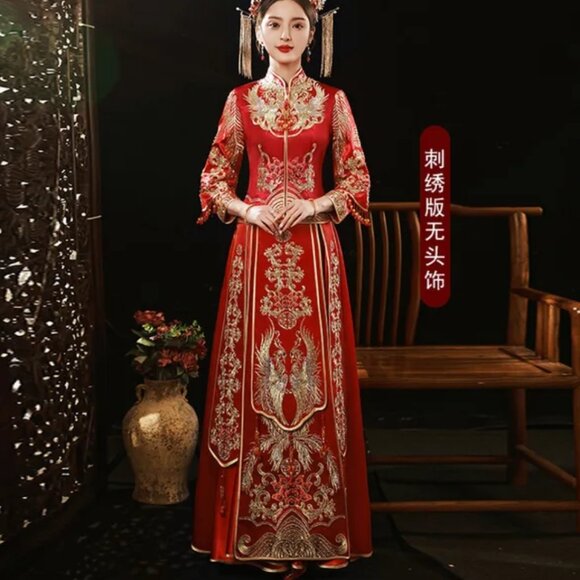 Traditional Chinese Wedding Tea Ceremony Dress Cheongsam